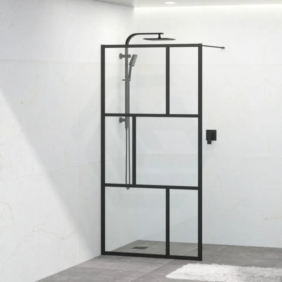 1000-1100x2000mm Black Fully Framed Shower Screen Grid Single Door Fixed Panel Walk-in 6mm Small Glass