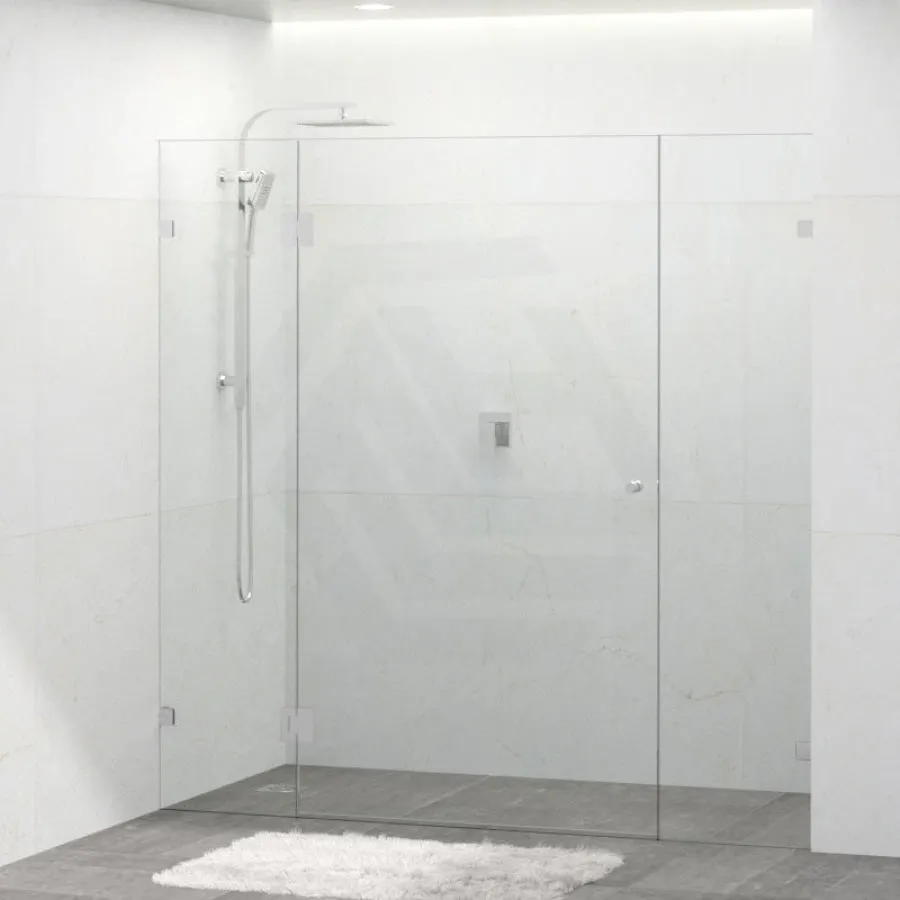 1090-2600mm 3 Panels Wall to Wall Shower Screen Frameless 10mm Glass Chrome Fittings