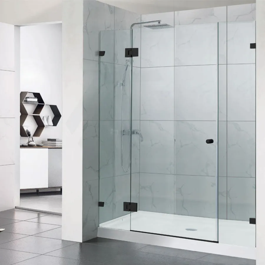 1090-2600mm 3 Panels Wall to Wall Shower Screen Frameless 10mm Glass Matt Black Fittings