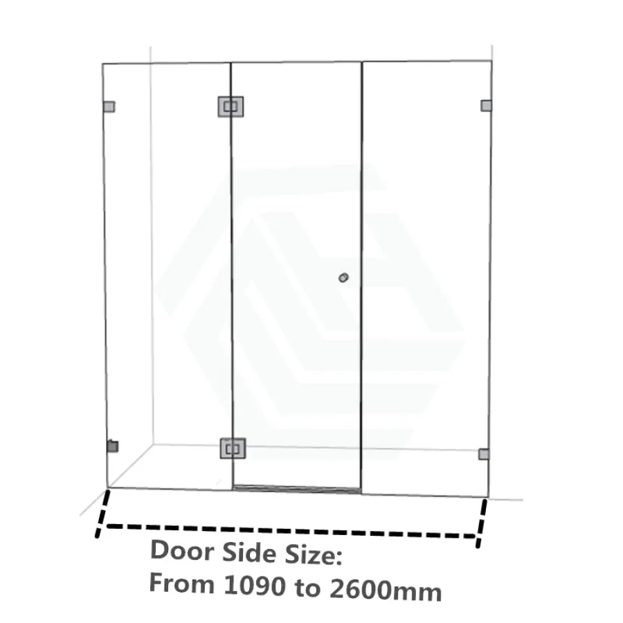 1090-2600mm 3 Panels Wall to Wall Shower Screen Frameless 10mm Glass Matt Black Fittings