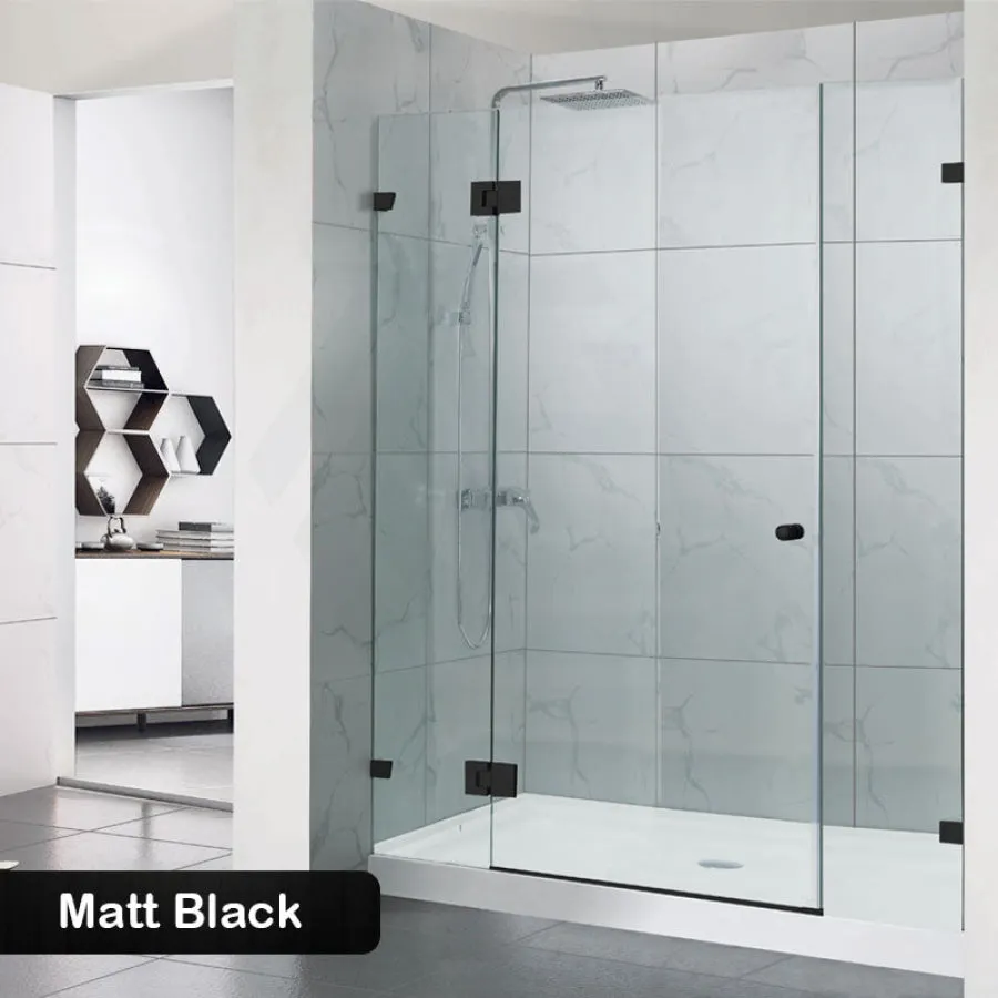 1090-2600mm 3 Panels Wall to Wall Shower Screen Frameless 10mm Glass Matt Black Fittings