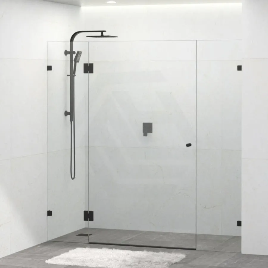 1090-2600mm 3 Panels Wall to Wall Shower Screen Frameless 10mm Glass Matt Black Fittings