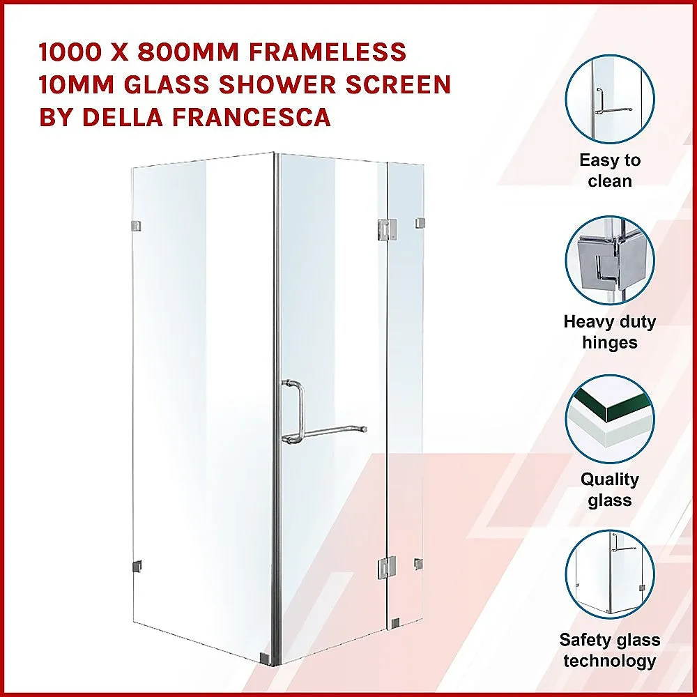 10mm Frameless Glass Shower Screen 1000x800mm, Chrome - Della Francesca