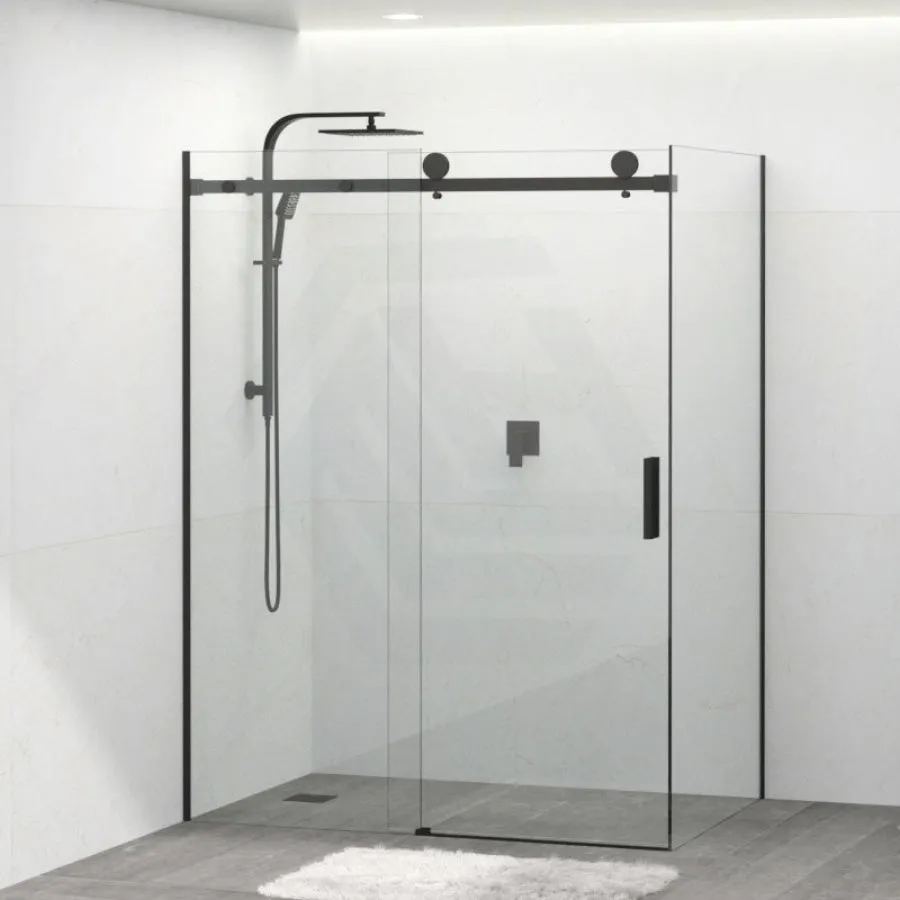 1180-2000x2000mm Sliding Shower Screen L Shape Frameless Black Square Rail Handle 10mm Glass