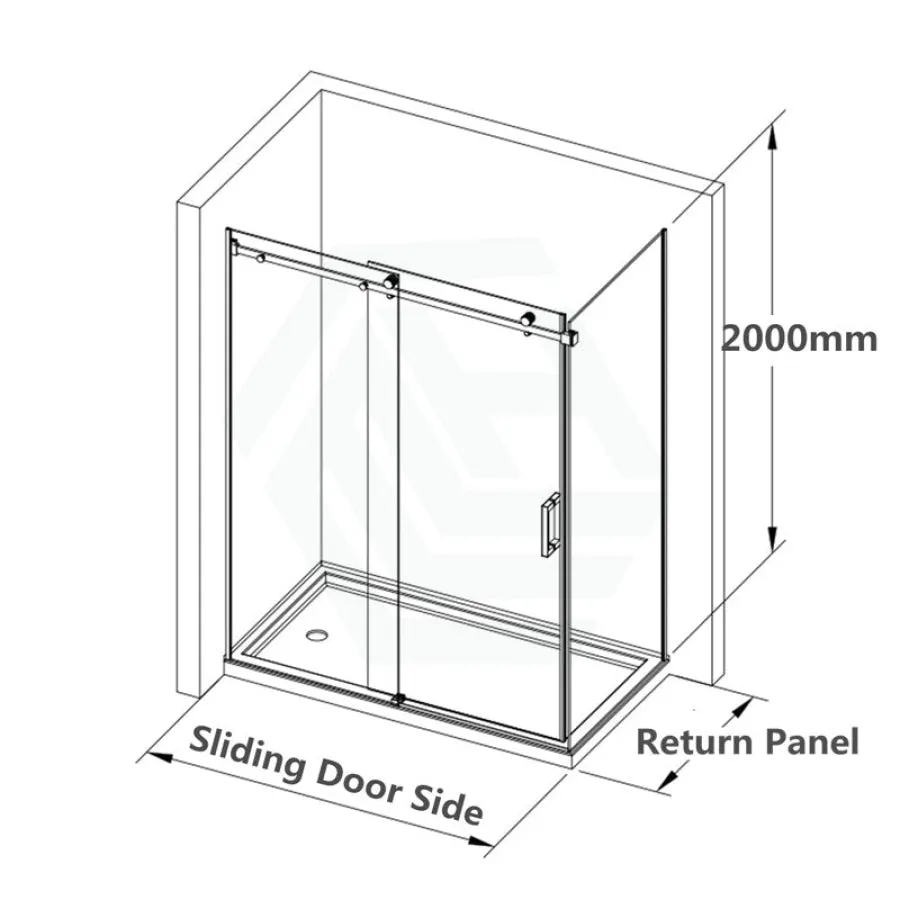 1180-2000x2000mm Sliding Shower Screen L Shape Frameless Black Square Rail Handle 10mm Glass