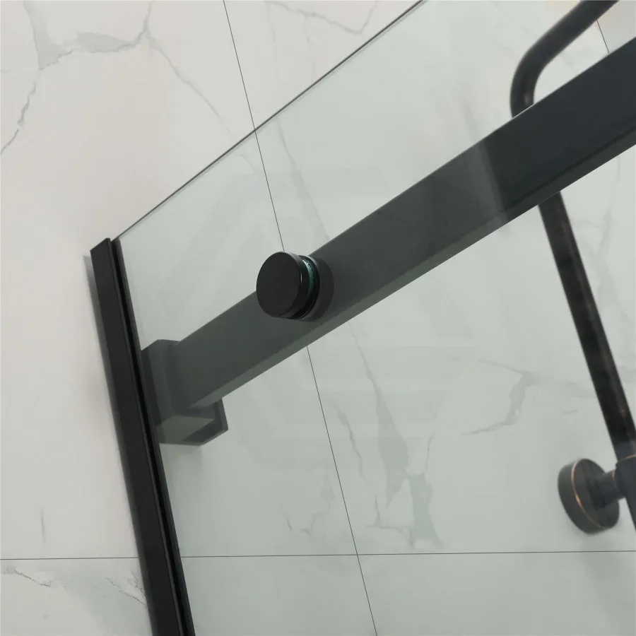 1180-2000x2000mm Sliding Shower Screen L Shape Frameless Black Square Rail Handle 10mm Glass