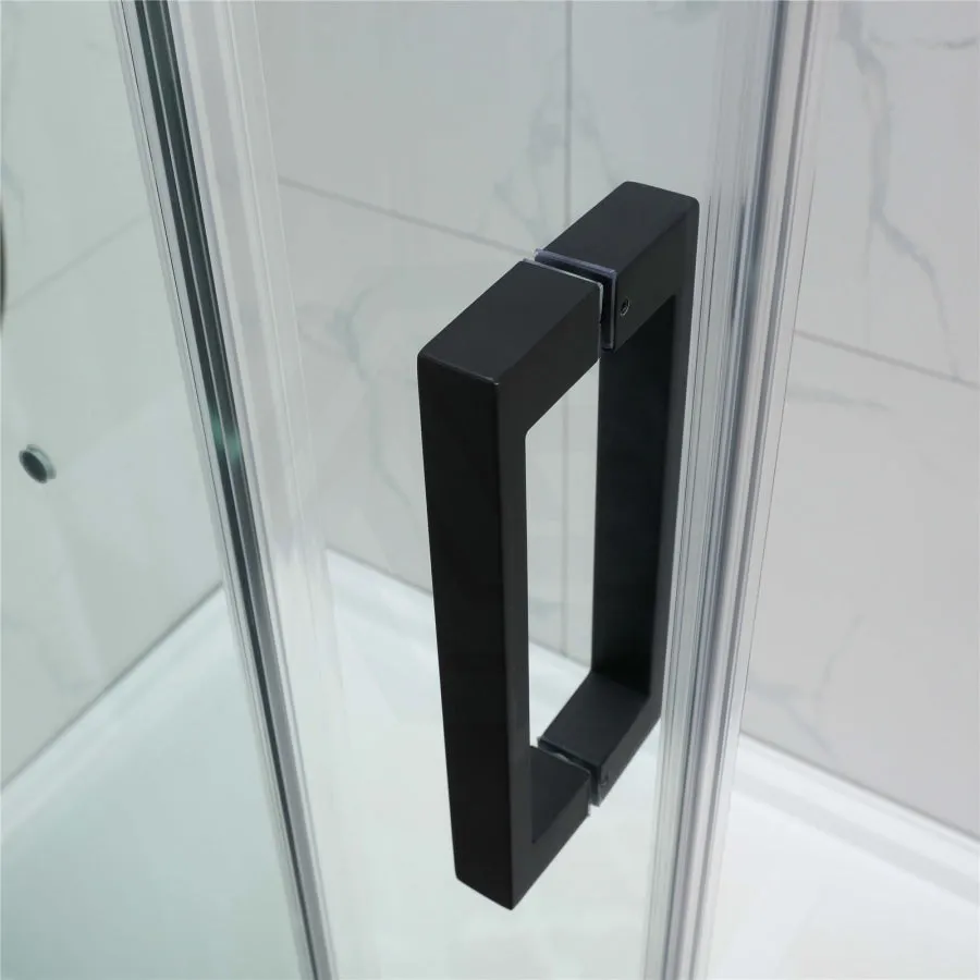 1180-2000x2000mm Sliding Shower Screen L Shape Frameless Black Square Rail Handle 10mm Glass