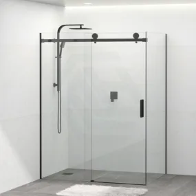 1180-2000x2000mm Sliding Shower Screen L Shape Frameless Black Square Rail Handle 10mm Glass