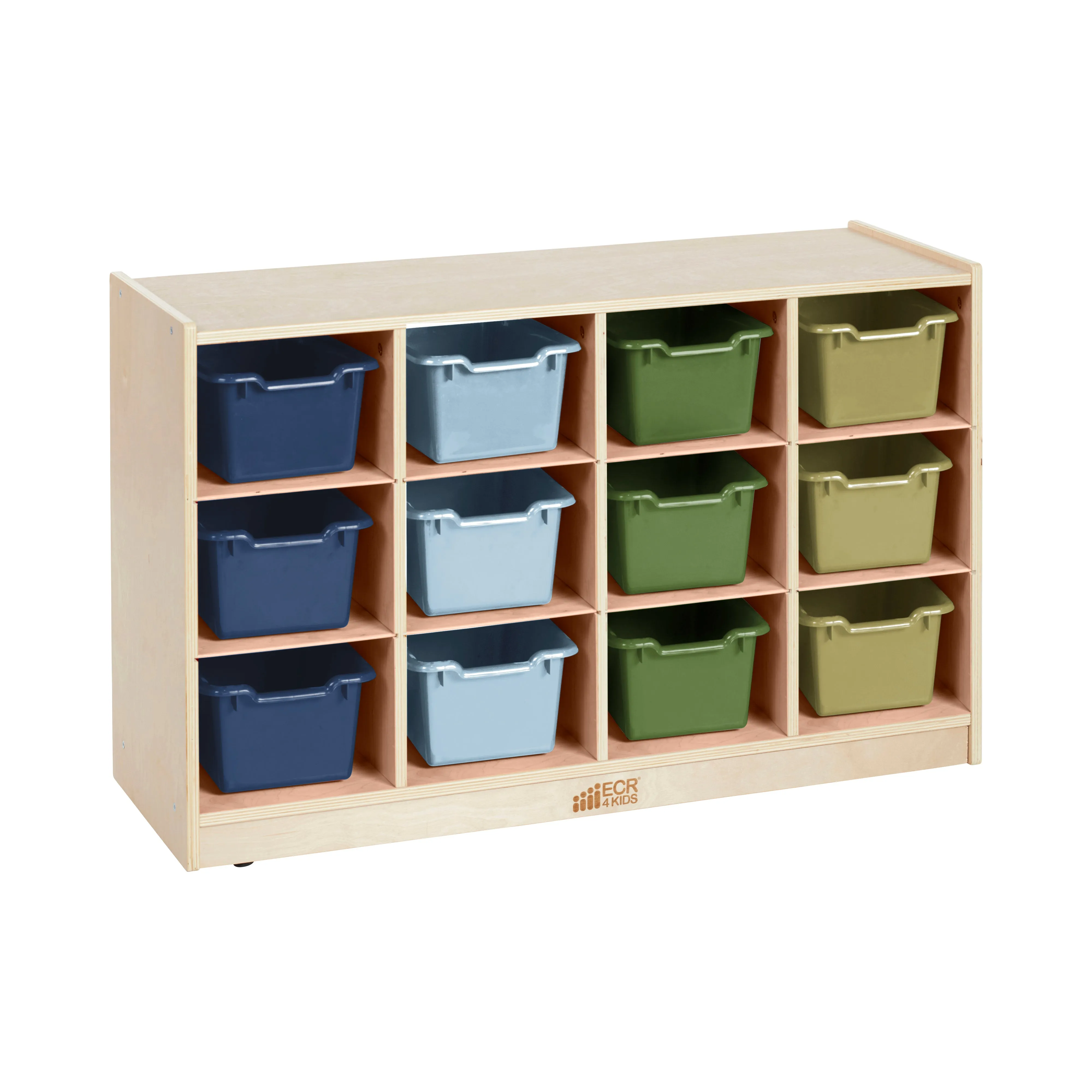 12 Cubby Mobile Tray Cabinet with 15 Scoop Front Storage Bins