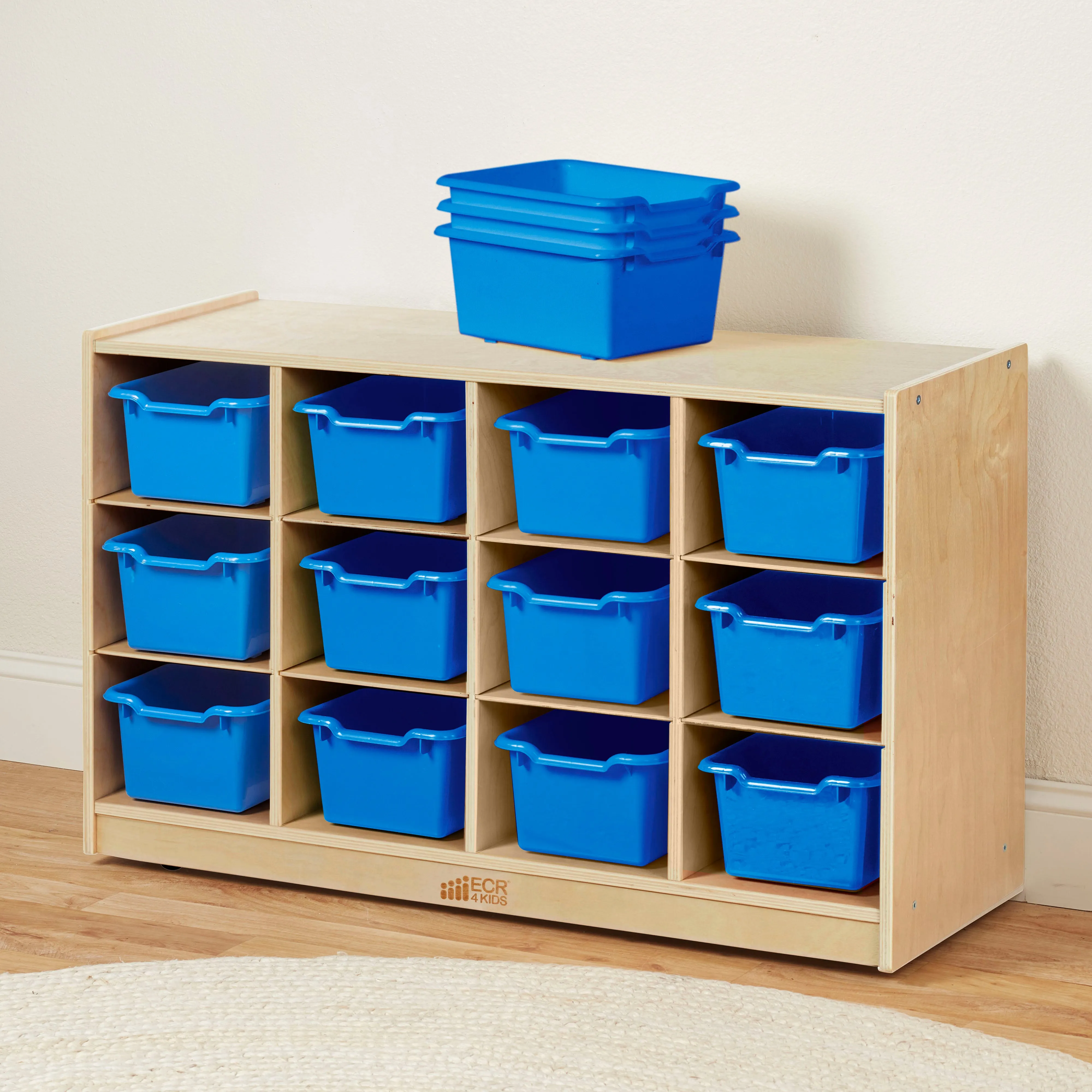 12 Cubby Mobile Tray Cabinet with 15 Scoop Front Storage Bins