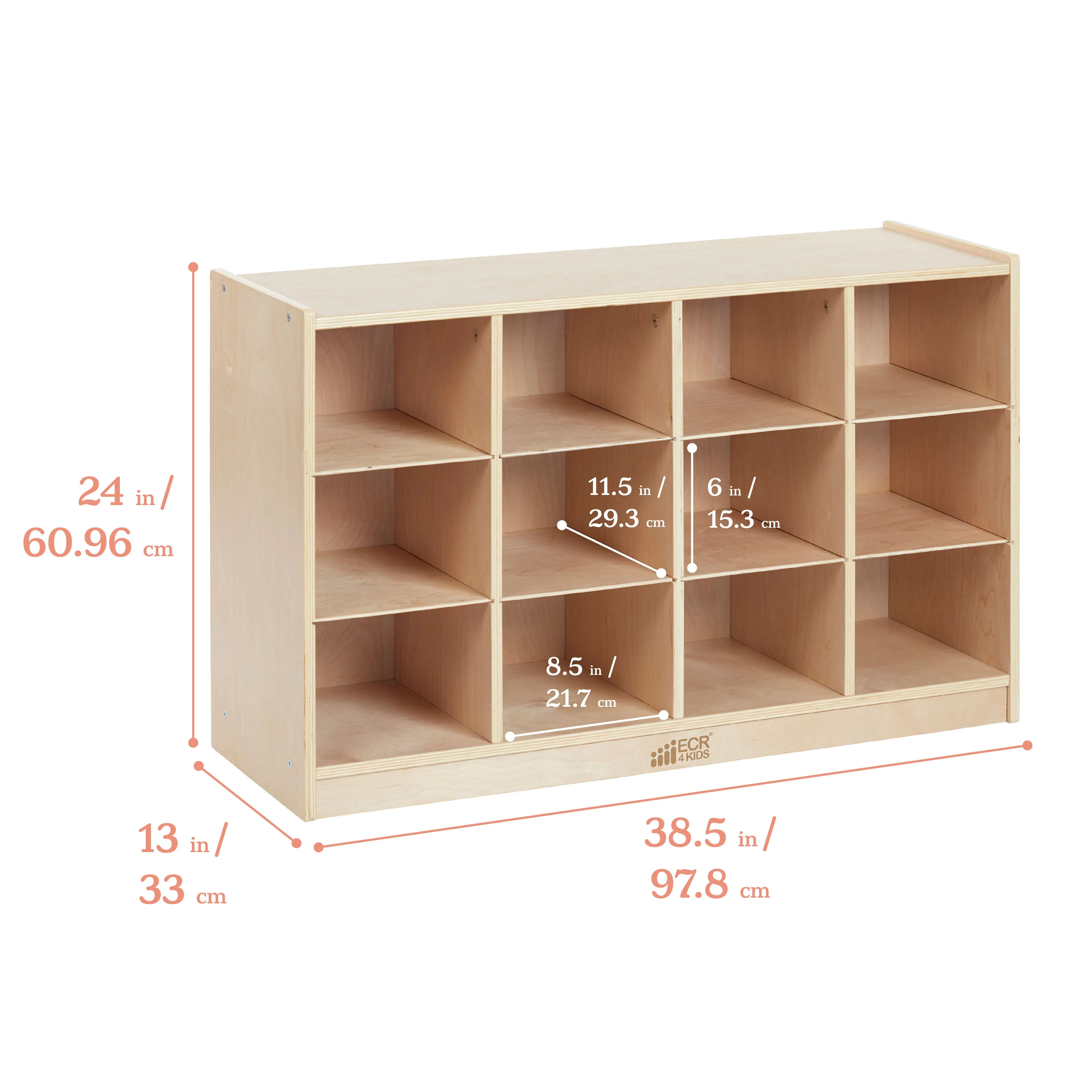 12 Cubby Mobile Tray Cabinet with 15 Scoop Front Storage Bins