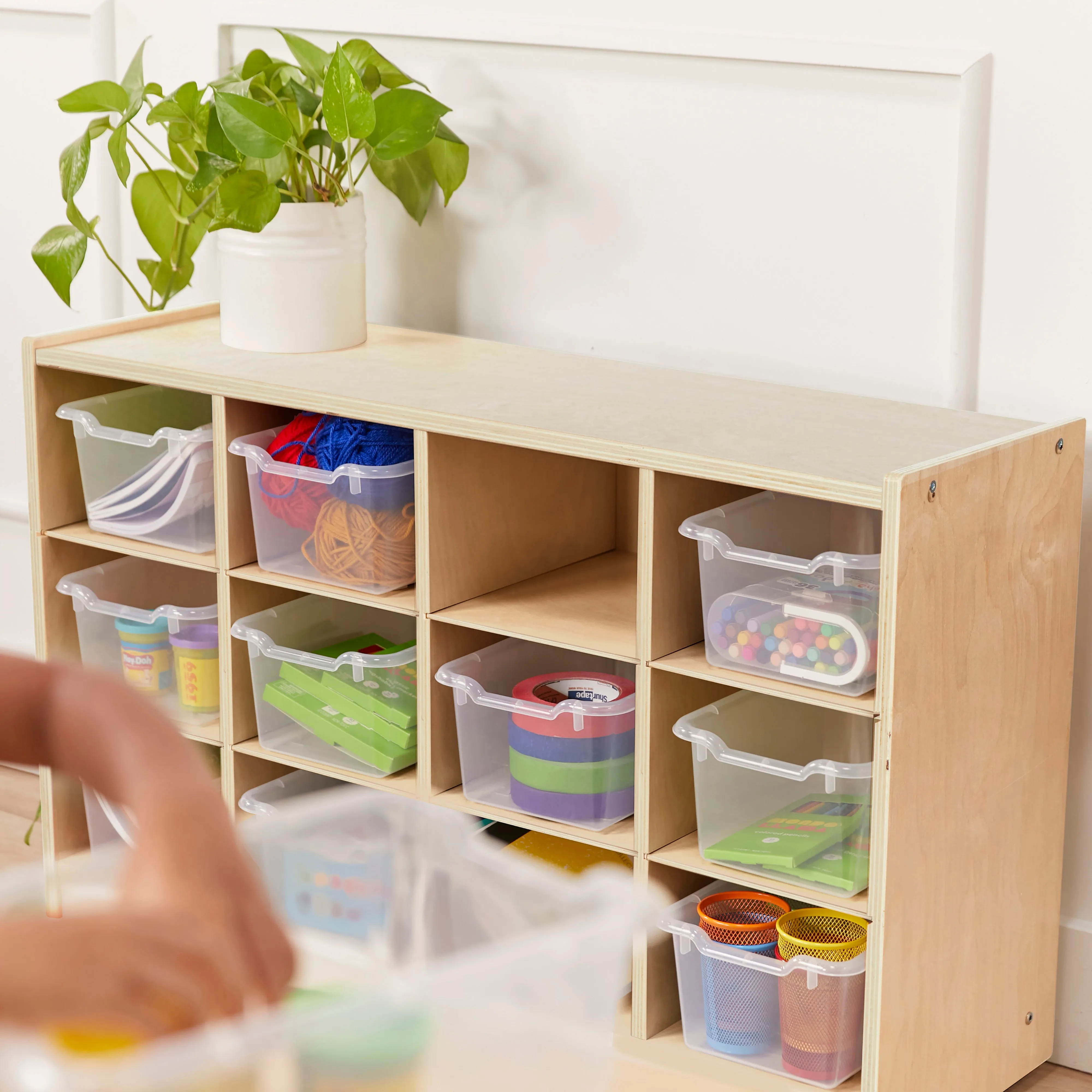 12 Cubby Mobile Tray Cabinet with 15 Scoop Front Storage Bins