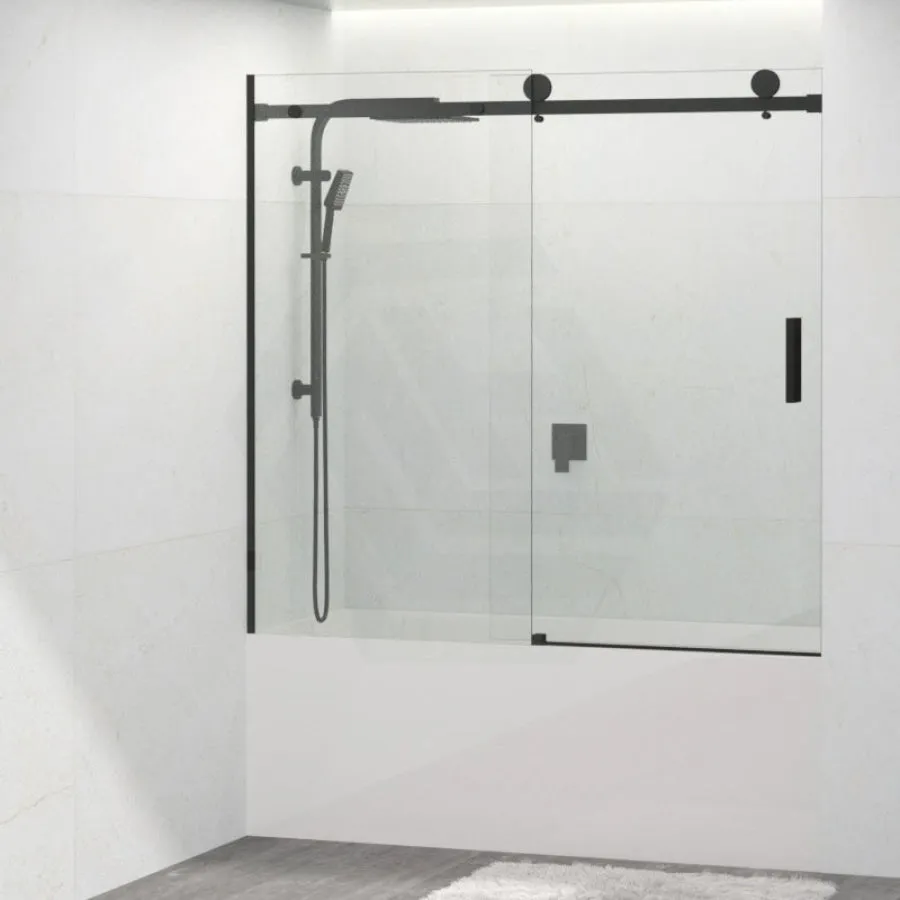 1450-1800x1600mm Bathtub Sliding Shower Screen Wall to Wall Frameless Square Handle Matt Black