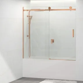 1450-1800x1600mm Bathtub Sliding Shower Screen Wall to Wall Frameless Square Handle Rose Gold