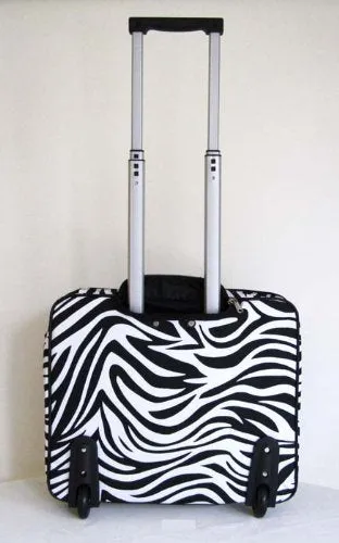 16" Computer/Laptop Briefcase Rolling Wheel Luggage Upright Padded Bag Zebra