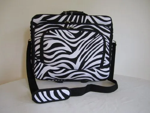 16" Computer/Laptop Briefcase Rolling Wheel Luggage Upright Padded Bag Zebra