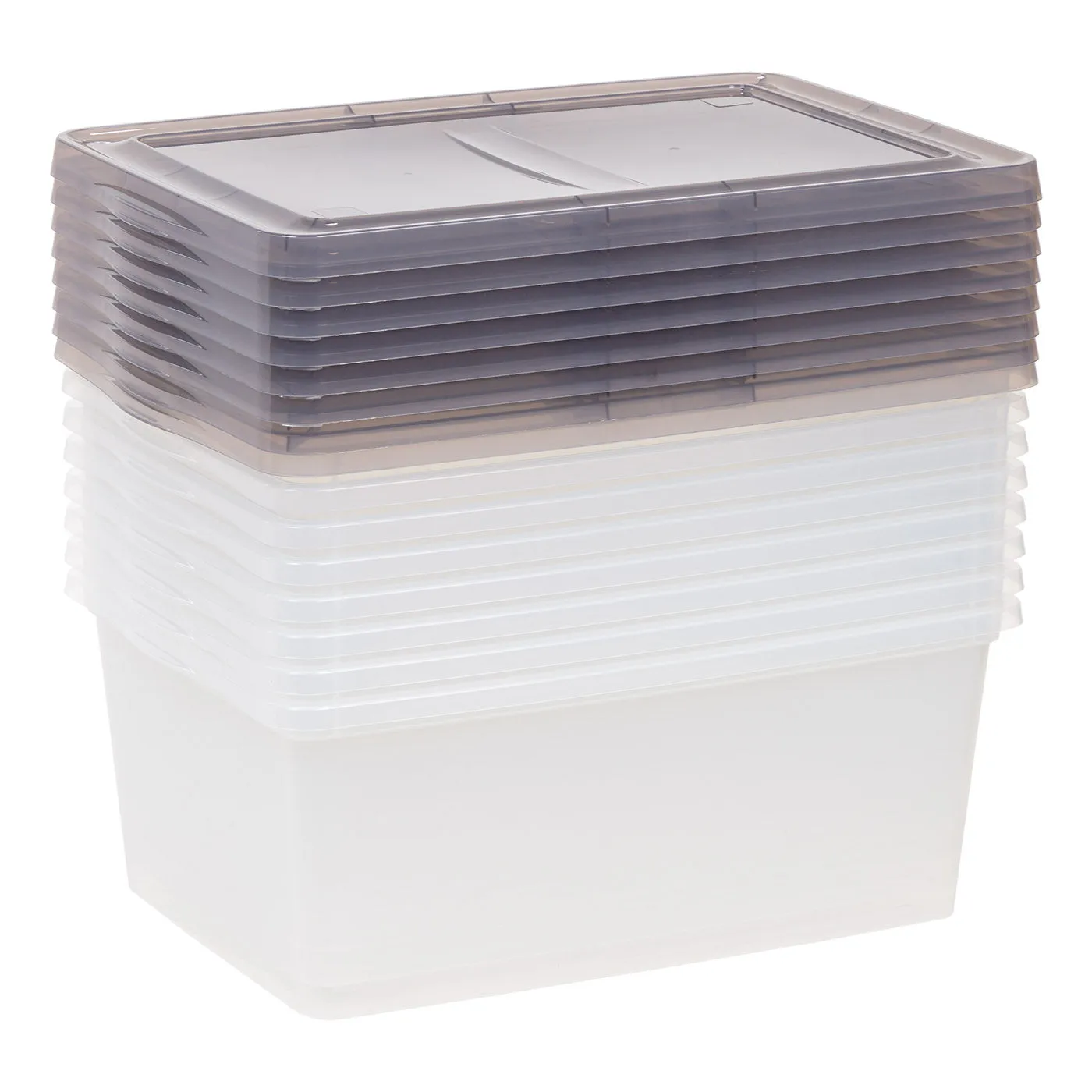 17 Qt. Stackable Box, Plastic Storage Bins with Lids, Clear, Gray Lid, Set of 8