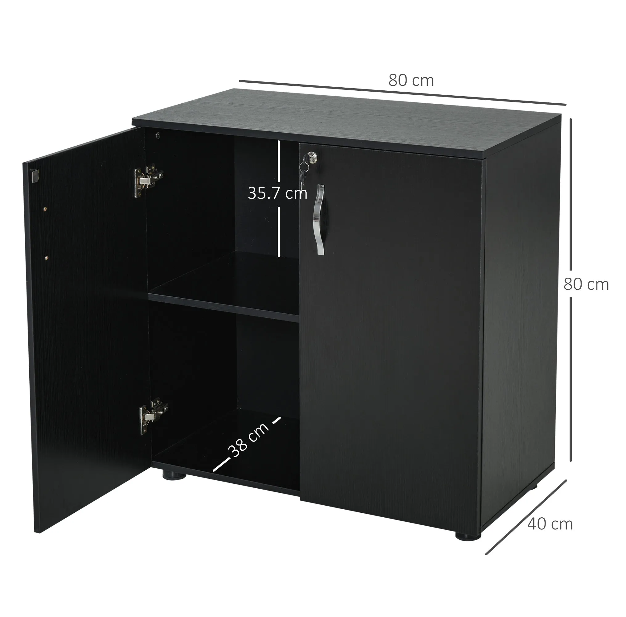 2-Tier Locking Office Storage Cabinet File Organisation w/ Feet Melamine Coating Aluminium Handles 2 Keys Stylish Black