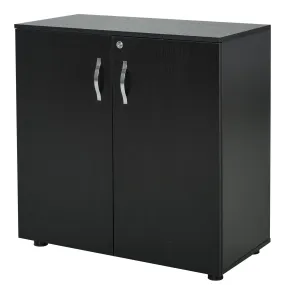 2-Tier Locking Office Storage Cabinet File Organisation w/ Feet Melamine Coating Aluminium Handles 2 Keys Stylish Black