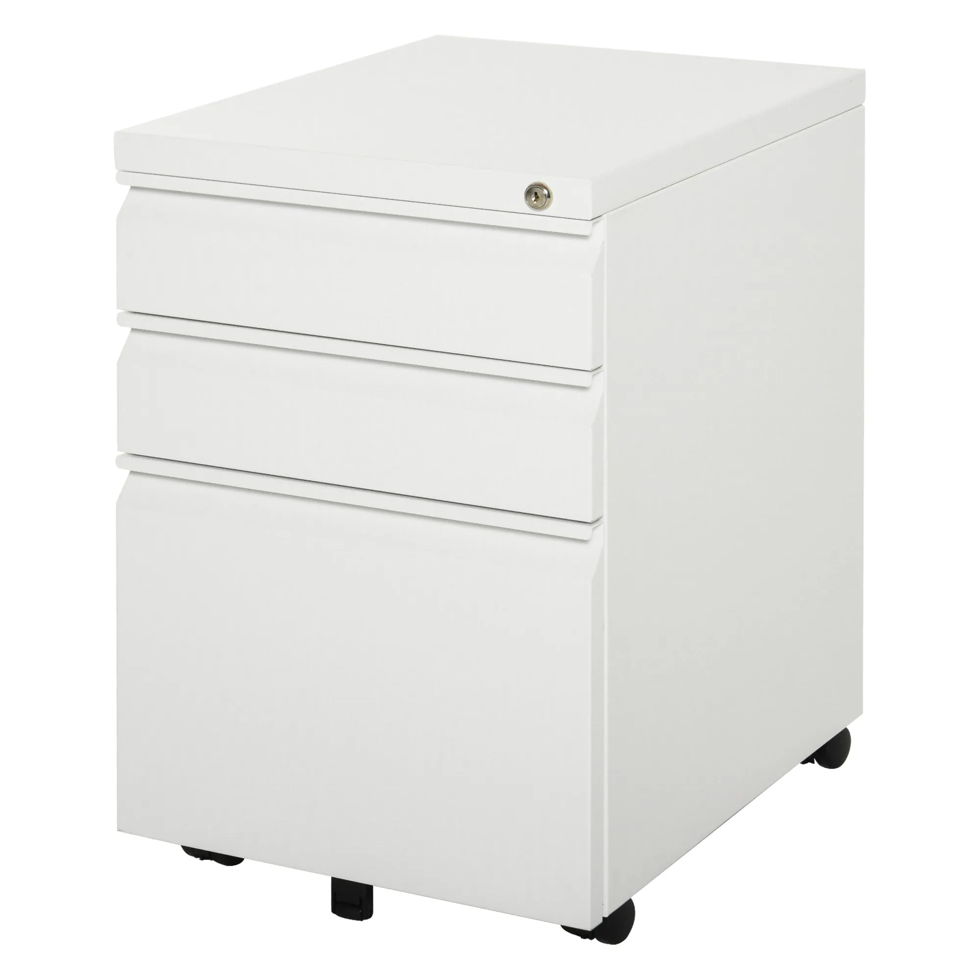 3-Drawer Mobile Vertical File Cabinet, Lockable Mobile Vertical File Cabinet, Under Desk Rolling Storage Cabinet, White