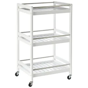 3-Tier Home Trolley Kitchen Storage w/ Steel Bars 4 Wheels Rolling Unit Organiser Living Room White