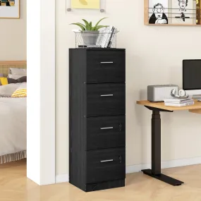 4 Drawer File Cabinet Locking Filing Cabinet, Black Wood Effect