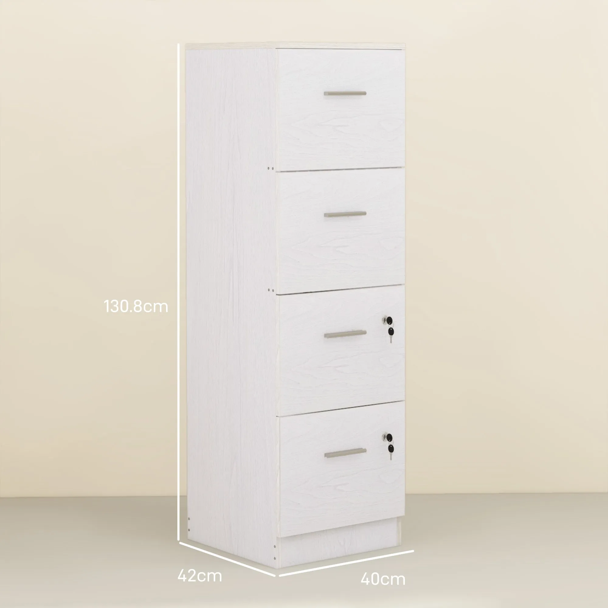 4 Drawer File Cabinet Locking Filing Cabinet for A4, Ash Wood-Effect