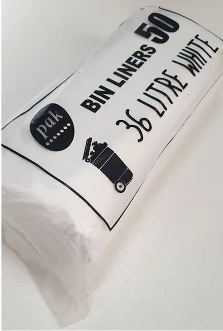 50 Pcs X 36L White Tidy Garbage Bin Liners Bags