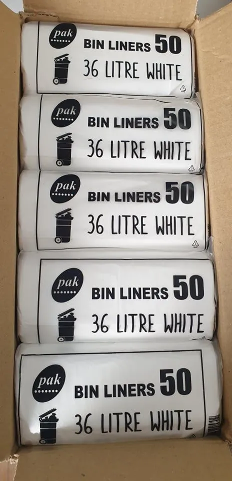 50 Pcs X 36L White Tidy Garbage Bin Liners Bags