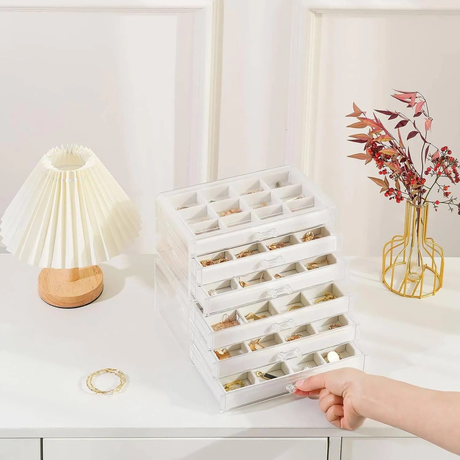 Acrylic Earring Organizer with Adjustable Velvet Trays | ProCase