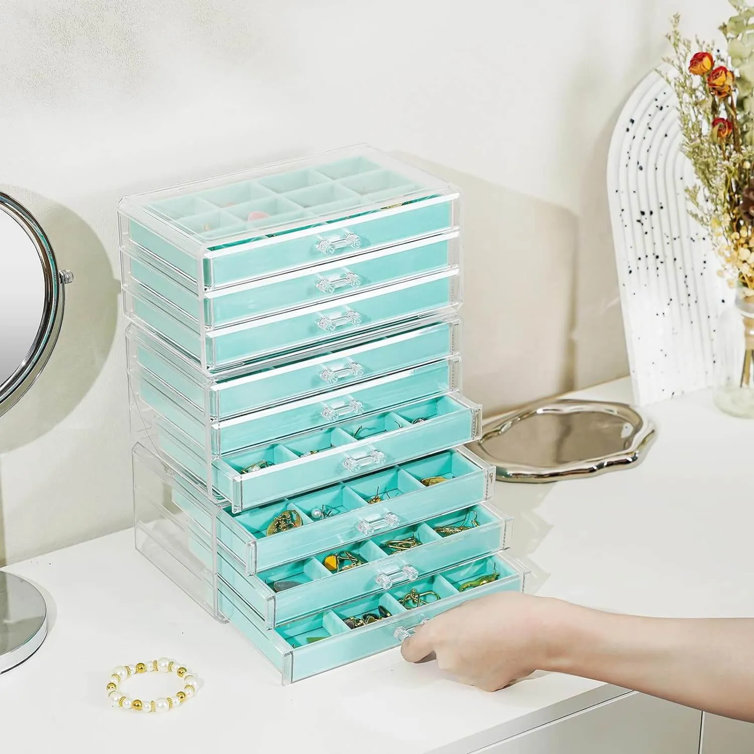 Acrylic Earring Organizer with Adjustable Velvet Trays | ProCase