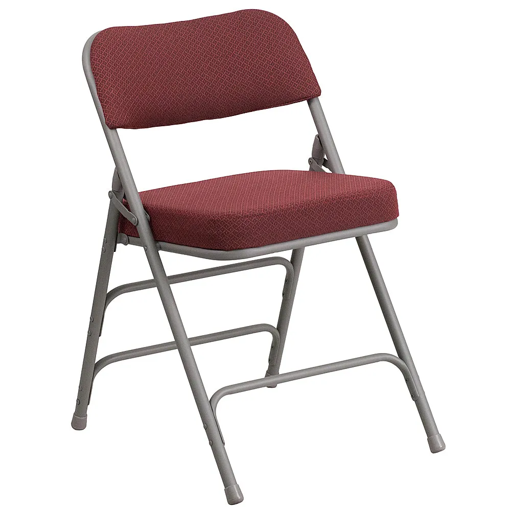 Alamont Home - Hercules Series Curved Triple Braced Fabric Metal Folding Chair - Burgundy