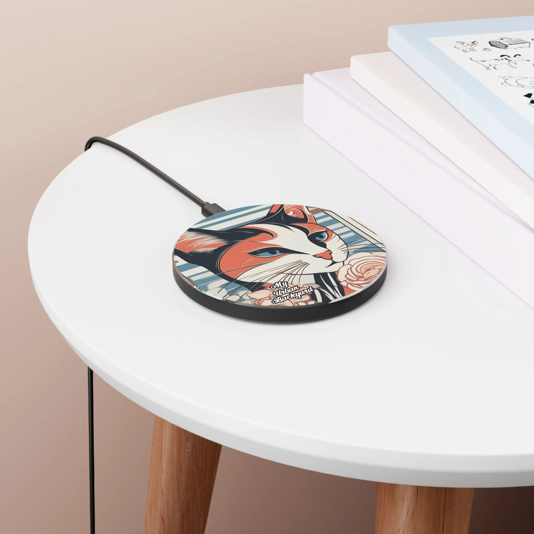 Art Deco Cat, 10W Wireless Charger for iPhone, Android, Earbuds