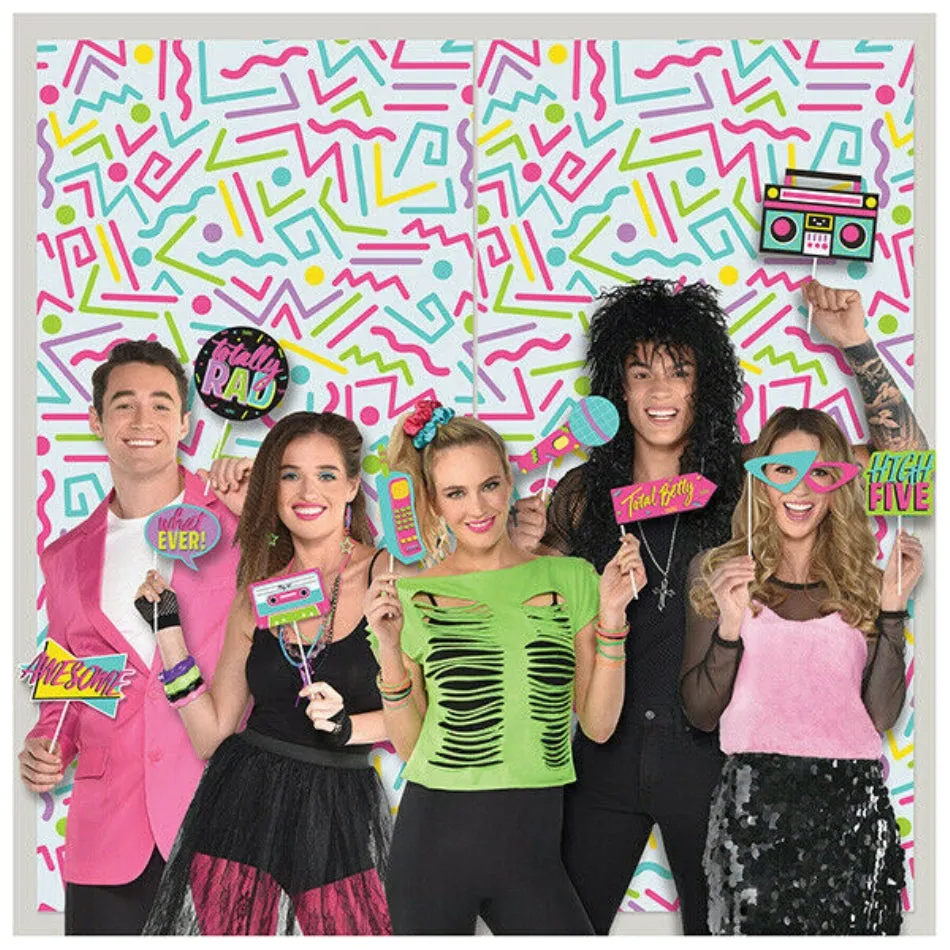 Awesome Party 80's Plastic Scene Setter with Cardboard Photo Props 15pk