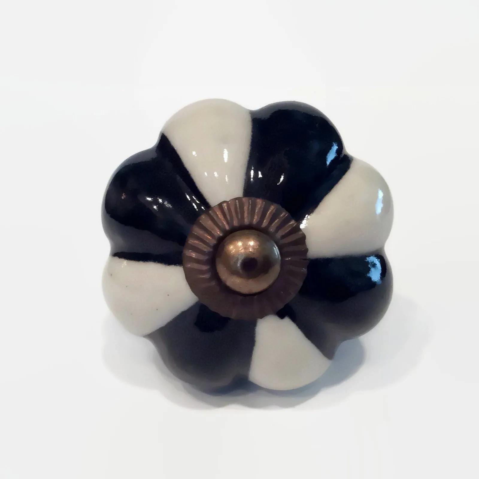 Black and White Porcelain Cabinet Knobs 1.75 Inch