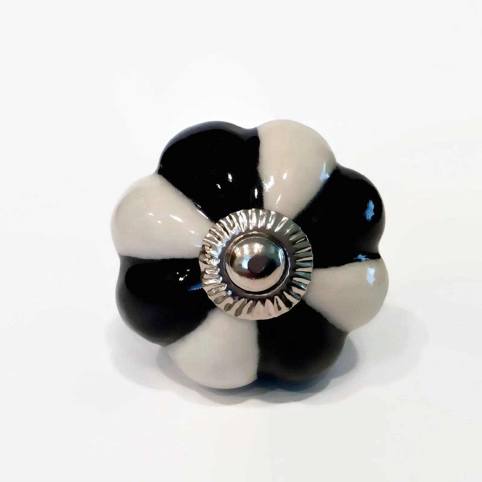 Black and White Porcelain Cabinet Knobs 1.75 Inch