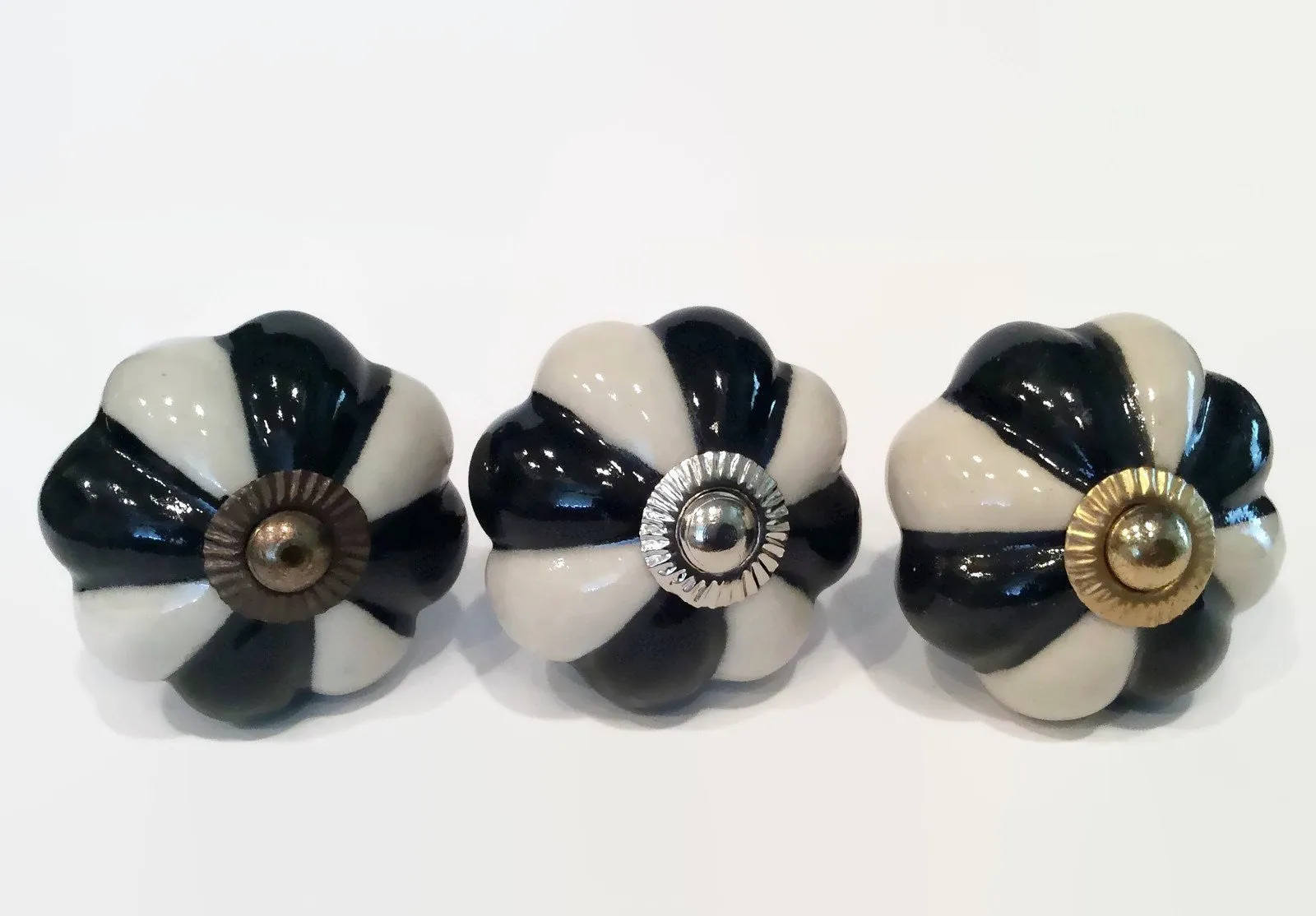 Black and White Porcelain Cabinet Knobs 1.75 Inch