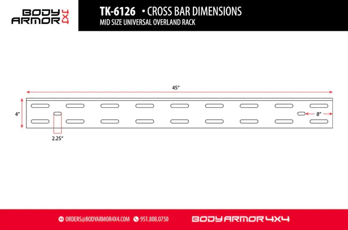 BODY ARMOR 4X4 | Universal Overland Rack Cross Bars For TK-6126 Mid Size (TK-6126-CRSBAR)