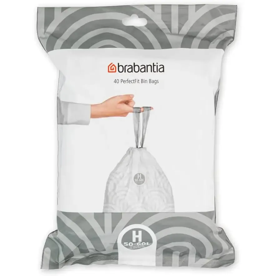 Brabantia PerfectFit Waste Bin Bags [Dispenser Pack 40 Bags] - Code H - 50-60L