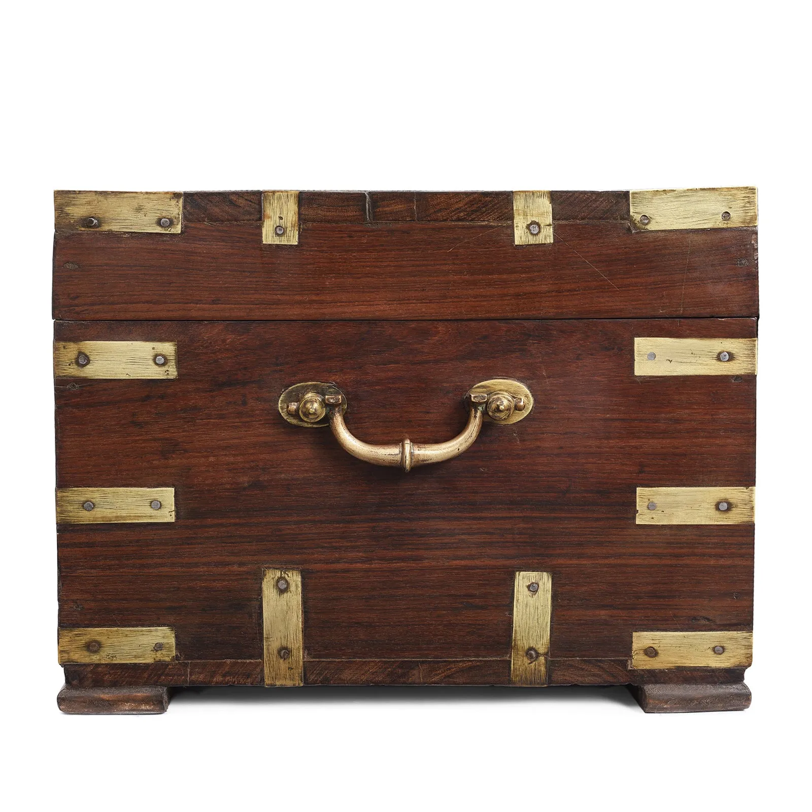 Brass Bound Rosewood Document Box From Kerala - 19th Century