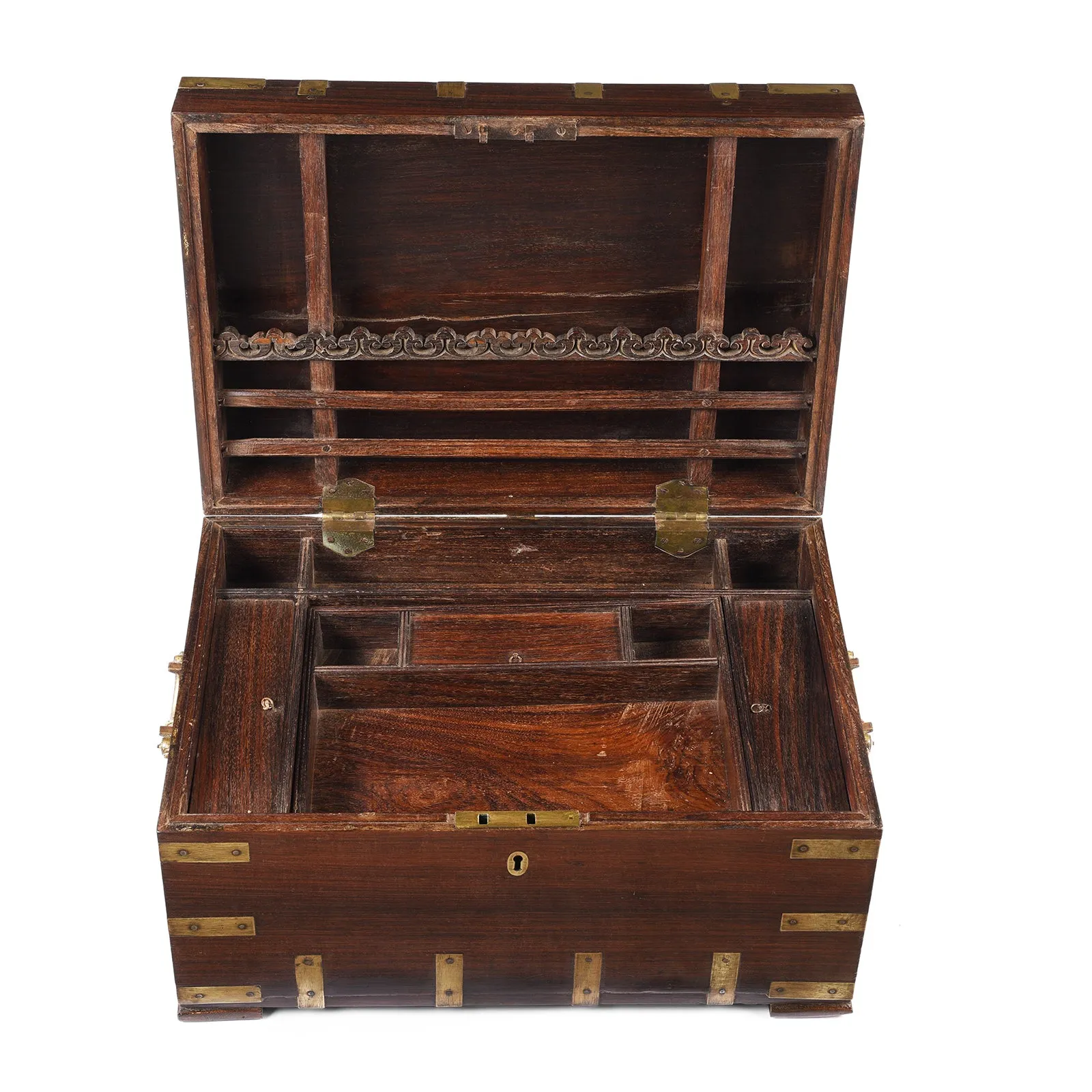 Brass Bound Rosewood Document Box From Kerala - 19th Century