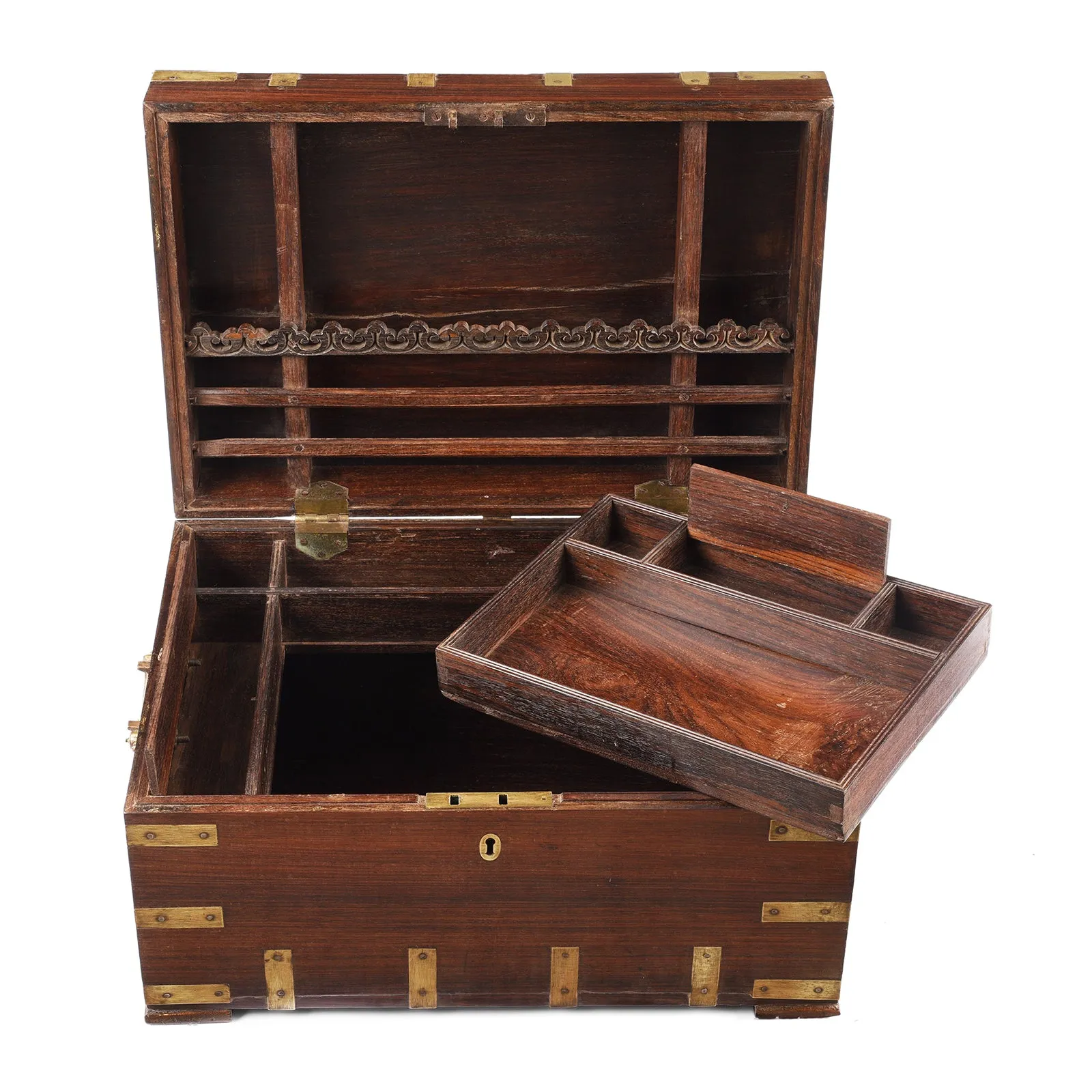 Brass Bound Rosewood Document Box From Kerala - 19th Century