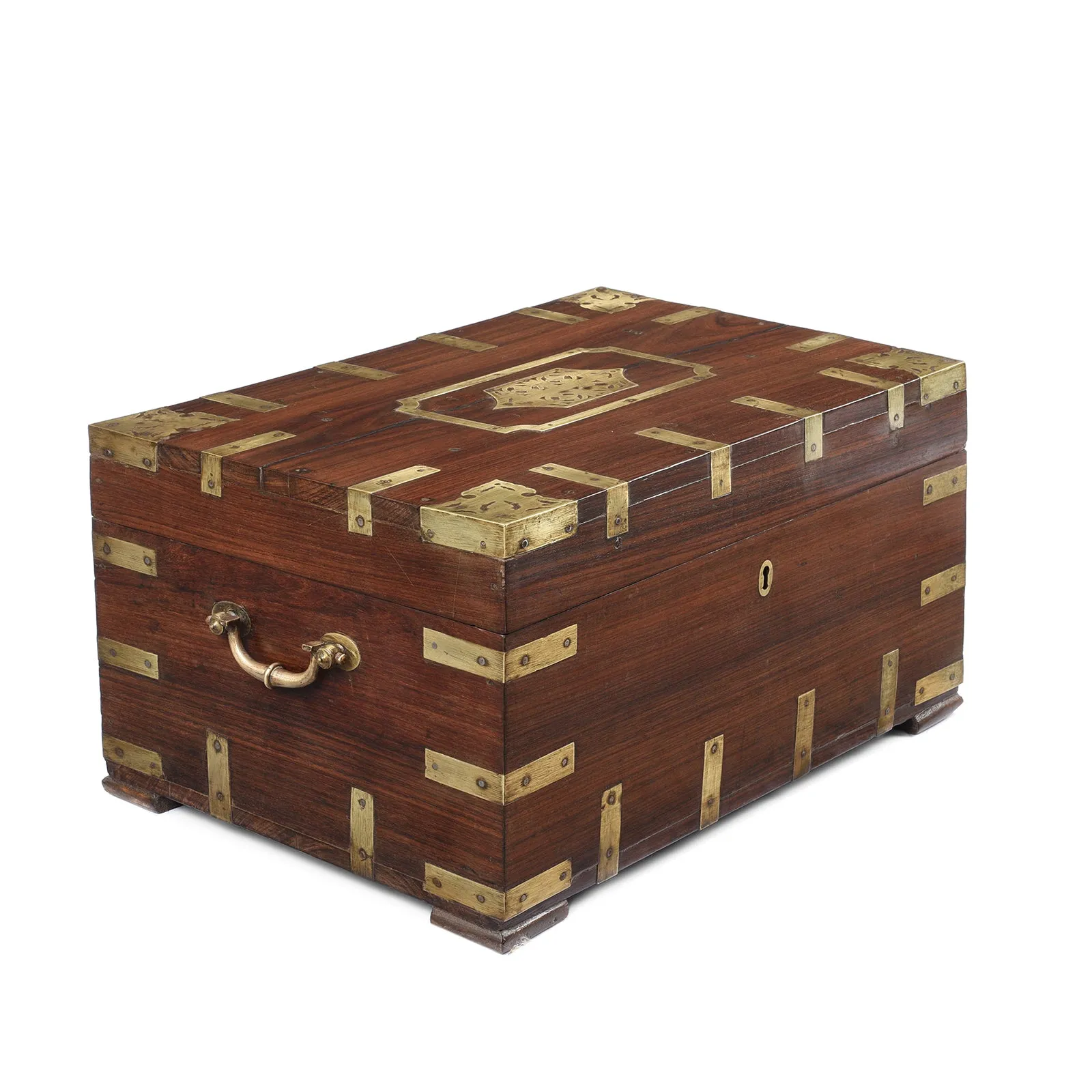 Brass Bound Rosewood Document Box From Kerala - 19th Century