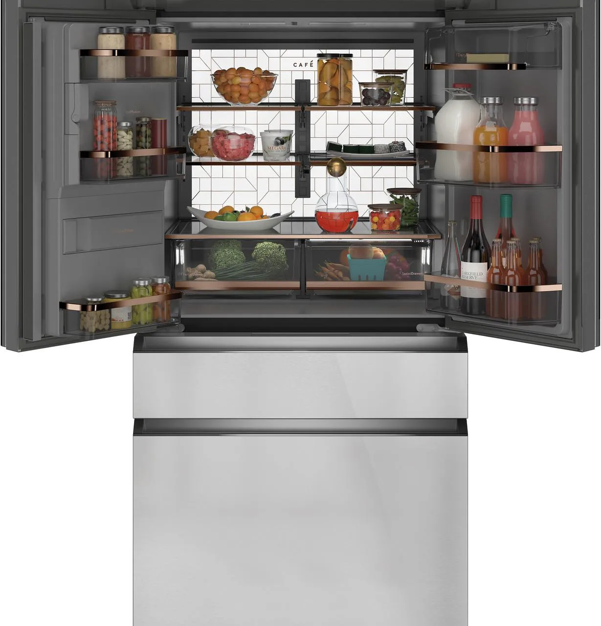 Cafe CXE22DM5PS5 Caf(eback)™ ENERGY STAR® 22.3 Cu. Ft. Smart Counter-Depth 4-Door French-Door Refrigerator in Platinum Glass