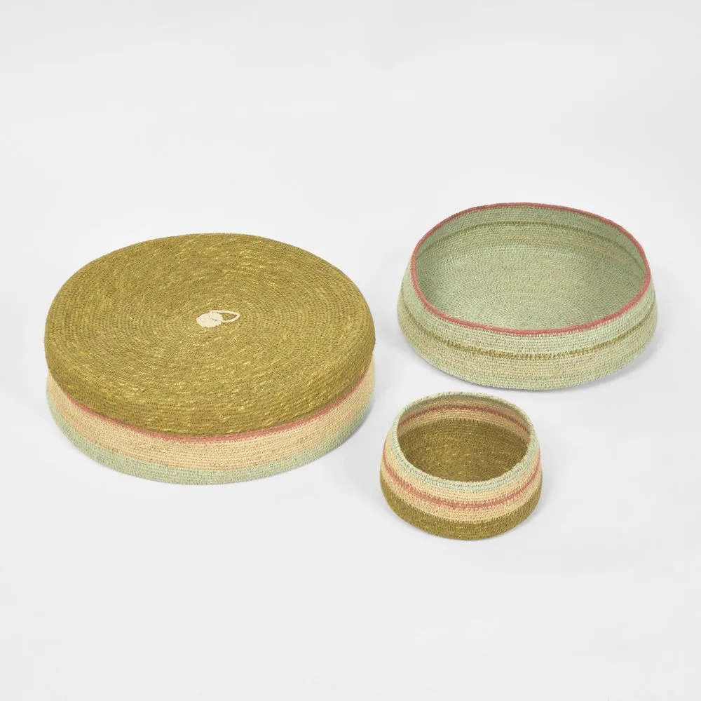 Cina Woven Trays Set 3 Mustard & Blue