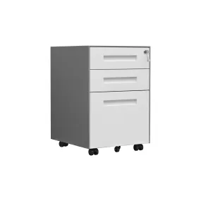 Compact 3 Drawer Mobile File Cabinet - White Grey