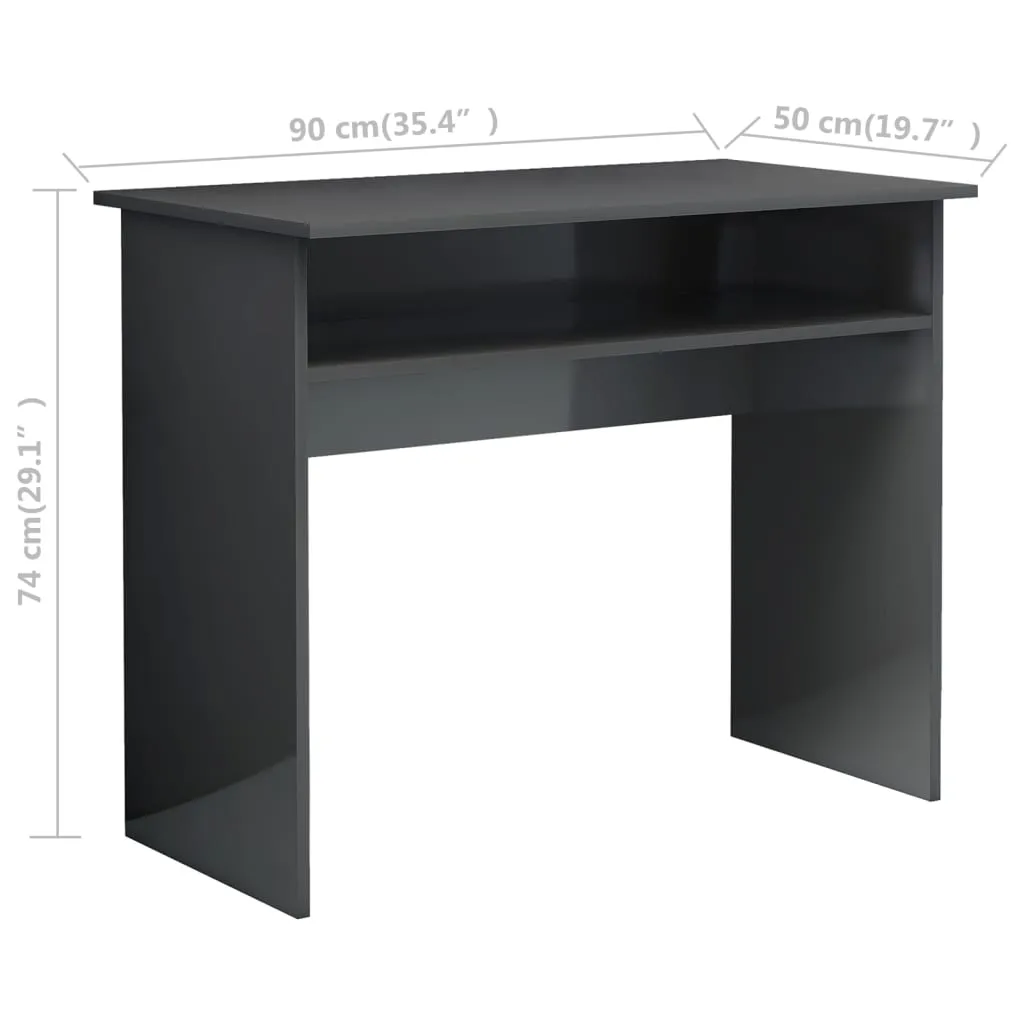 Desk High Gloss Grey 90x50x74 cm Chipboard