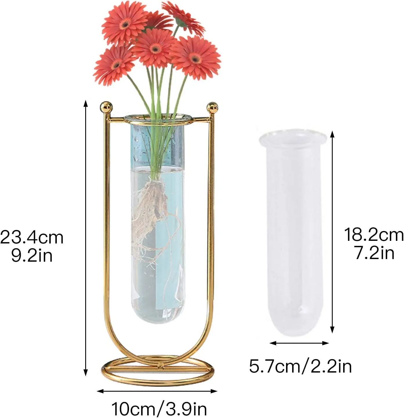 Desktop Glass Planter Hydroponics Vase Glass Propagation Station With Modern Creative Geometric Metal Frame Test Tube Vase For Home Office Decor Table Top (Set Of 2), Blue