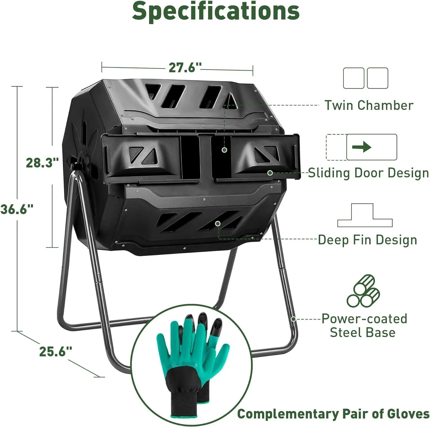 Dual Tumbling Composter 42 Gallon Tumbler Composting Bins Easy Turn System Rotating Barrel With Two Sliding Doors