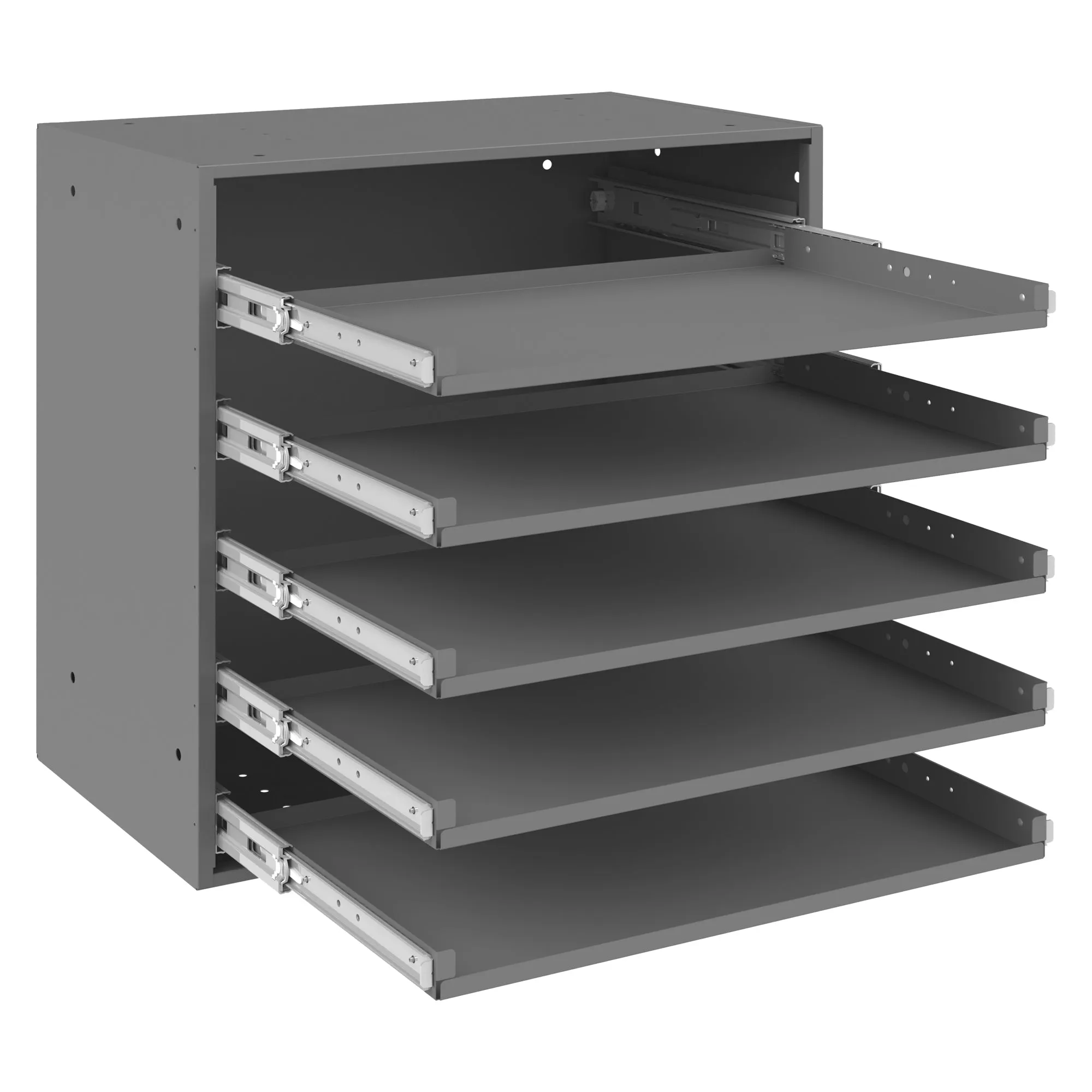 Durham Slide Rack, Heavy Duty Bearing Slides, Holds 5 Large Compartment Boxes, Gray